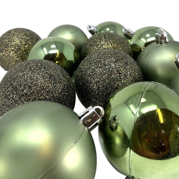 12 Piece Set Shiny, Matte and Glitter Green Christmas Ball Ornament 2.3 Inch