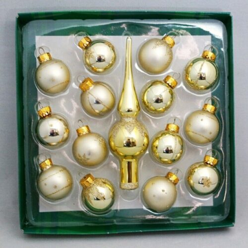 Gold Tree Topper Mini Ornament Set 15 Ball Finial Glass 1.25"