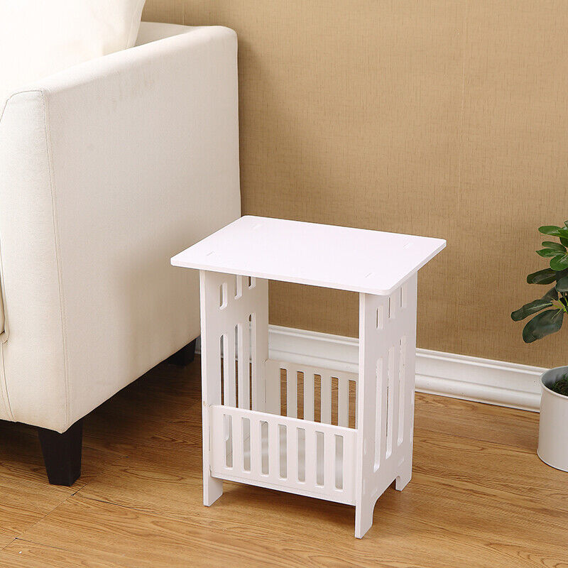 White Modern Bedside Table Bedroom Nightstand End Table Plant Stand Holder Rack