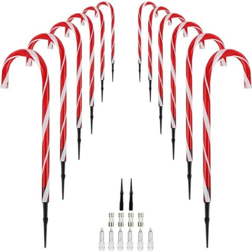 12pcs Candy Cane Pathway Light Christmas Light Outdoor Home Christmas Tree Decor