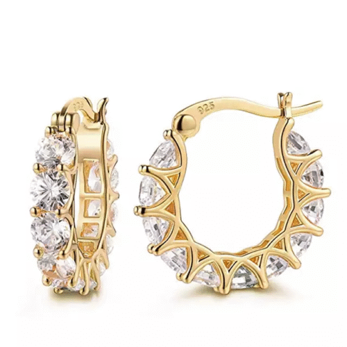 s-l1600 Gold Plated Hoop Earrings With Cubic Zirconia Unisex, Hip Hop Jewelry