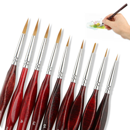 9Pcs Artist Detail Miniature Paint Brush Set Watercolor Oil Painting Supplies