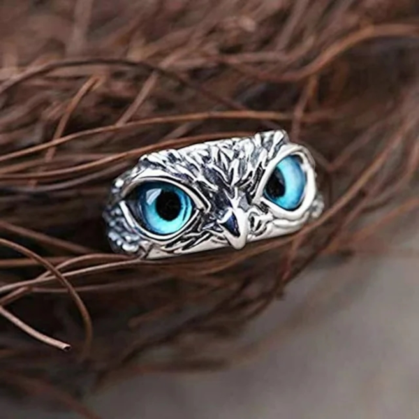 Adjustable Blue Owl Eye Rings Silver Plated Antique Finish Unisex Fashion Jewelry