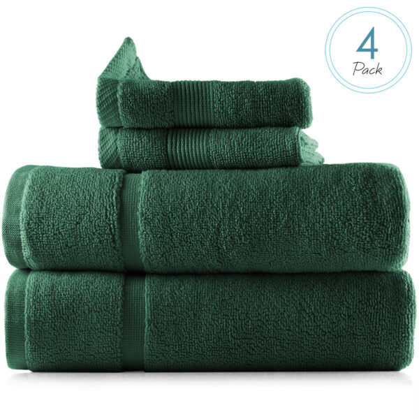 4Pc Bath Mat & Washcloths Set 600 GSM 100% Cotton 2 Bathroom Rugs & 2 Washcloths 1