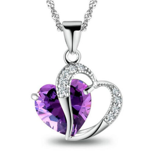 s-l1600 (3) Women 925 Sterling Silver Necklace Chain Amethyst Crystal Heart Purple Pendant