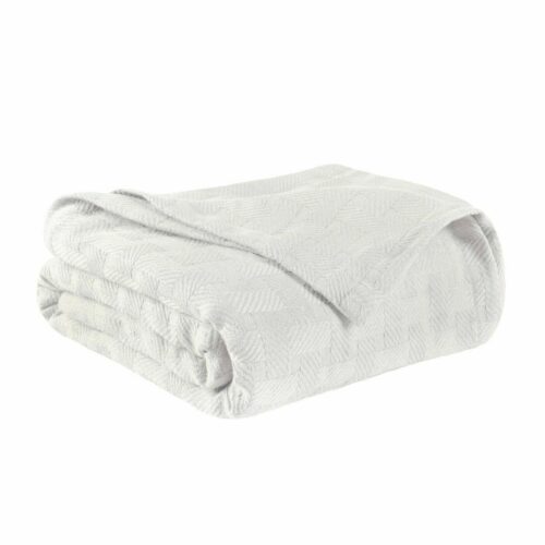 100% Cotton Thermal Basket Weave All Season Blanket Luxury Solid Sofa Bed Throw King White