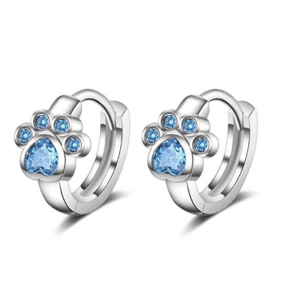 925 Sterling Silver Plated Blue CZ Small Paw Hoop Huggie Earrings Gift PE60 1