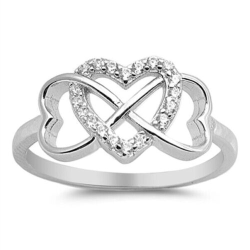 s-l1600 (30) 925 Genuine Sterling Silver Infinity Heart Cubic Zirconia Ring