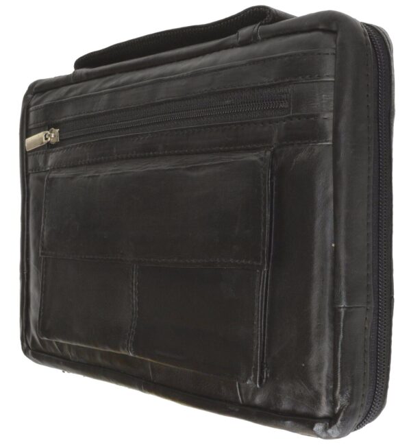 Black Genuine Leather Bible Organizer Book Cover Large Carrying Bag Zip Case 3