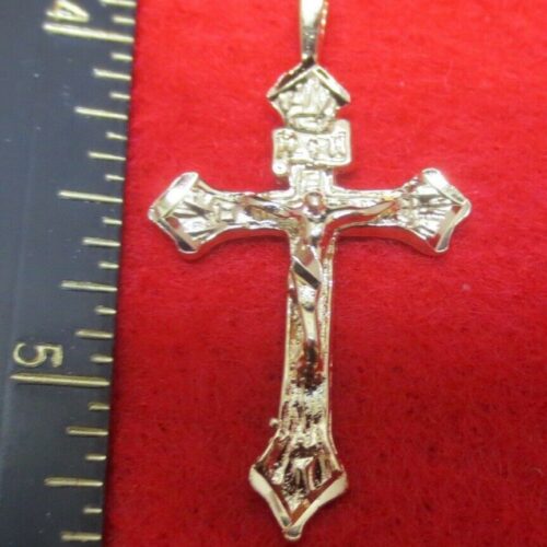 14 KT GOLD PLATED ABOUT 1 1/2 INCH CRUCIFIX CROSS CHARM PENDANT-2623