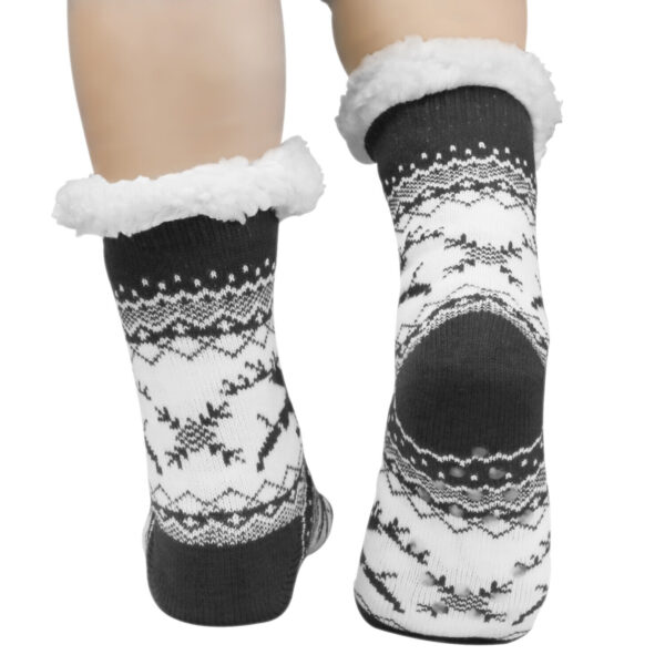 Winter Women Thick Sherpa Fleece Lined Thermal Fuzzy Non-Skid Slipper Socks Black 1