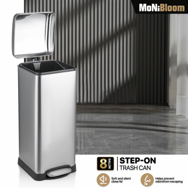 Stainless Steel Step On Trash Can Kitchen Garbage Bin Bathroom 8 Gallon Dustbin 1