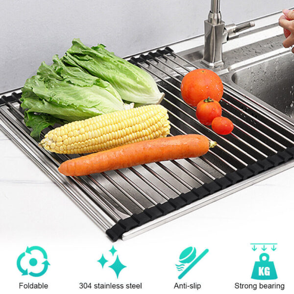 Over the Sink Multipurpose Roll-Up Dish Drying Rack Pan Bottle Food Drainer Mat 2