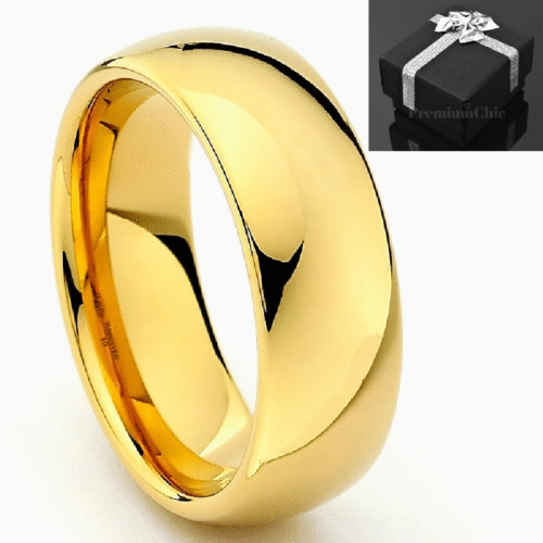 s-l1600 8MM Tungsten Carbide Classic Gold Plated Wedding Band Men Women Engagement Ring