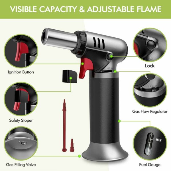 HOMITT Kitchen Butane Torch Refillable for Culinary Cooking BBQ Torch Lighter 3