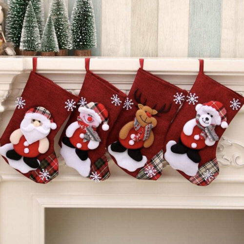 4PCS Christmas Stocking Santa Candy Gift Bag Sock Xmas Tree Hanging Ornaments