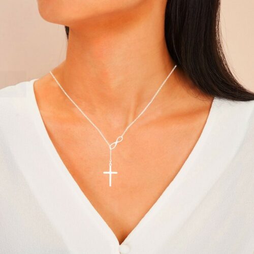 Women's Fashion Jewelry 925 Sterling Silver Plated Infinity Cross Necklace 4-3