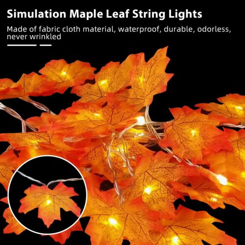 Lighted Fall Garland Maple Leaves String Lights LED Thanksgiving Christmas Decor