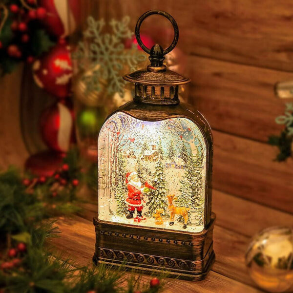 9” Christmas Lighted Snow Globe Lantern, 6H Timer Musical Christmas Snow Globes 2