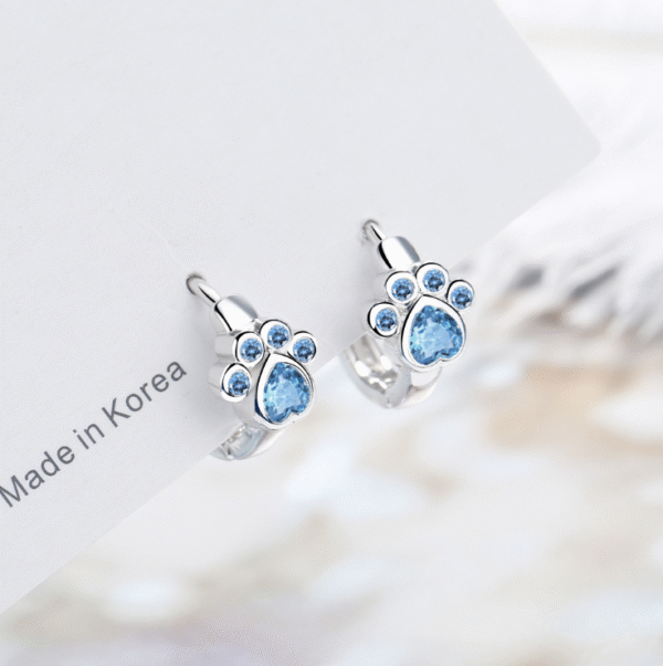 925 Sterling Silver Plated Blue CZ Small Paw Hoop Huggie Earrings Gift PE60 2