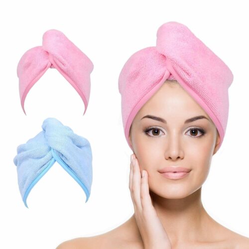 Portable Elastic Band Bath Hat Coral Fleece Shower Cap Quick-Drying Towel