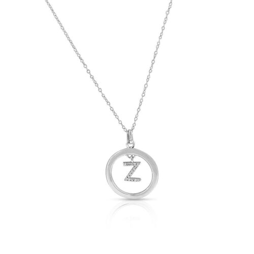 s-l1600 (44) 925 Sterling Silver Clear CZ Circle Letter Initial Pendant Necklace, 18" - Z