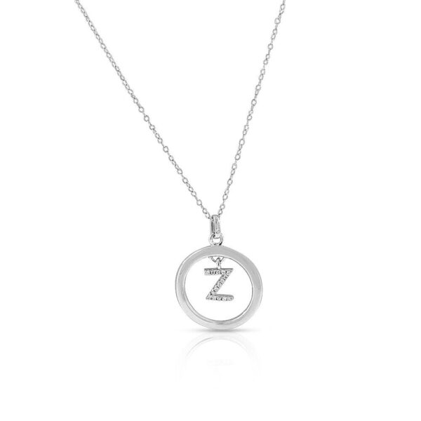 925 Sterling Silver Clear CZ Circle Letter Initial Pendant Necklace, 18" - Z 1