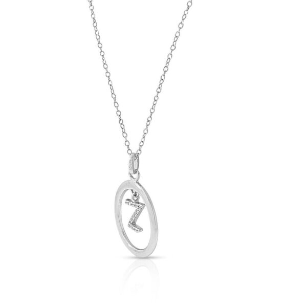 925 Sterling Silver Clear CZ Circle Letter Initial Pendant Necklace, 18" - Z 2