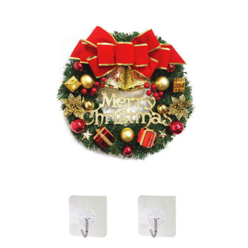 12in Christmas Wreath Window Front Door Wall Hanging Tree Garland Bell Decor New Red Bowknot