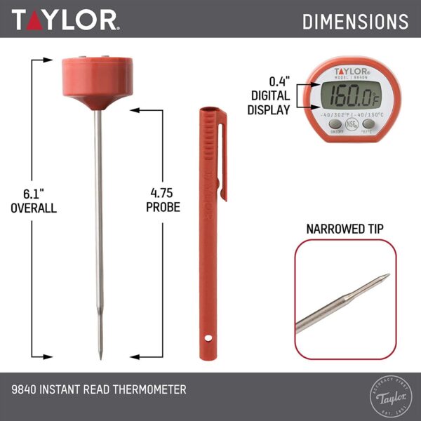 Taylor Instant Read Digital Meat Food Grill BBQ Cooking Kitchen Thermometer -Red 2