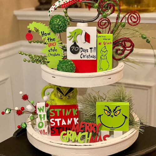 s-l1600 (5) 6Pcs Set Christmas Grinch Tiered Tray Decor Xmas Holiday House Home Ornament USA