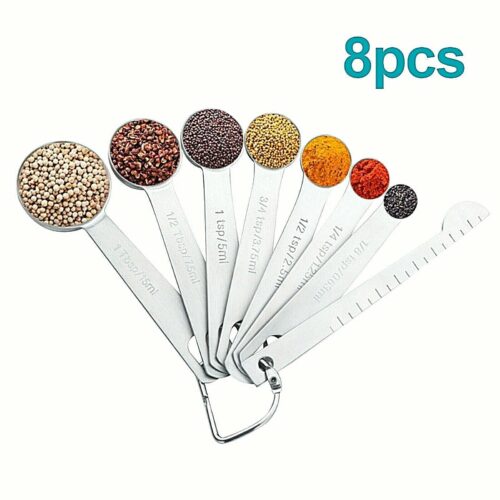 s-l1600 (5) Stainless Steel Measuring Spoons set 8 pcs with Leveler & Ring Baking Cooking US