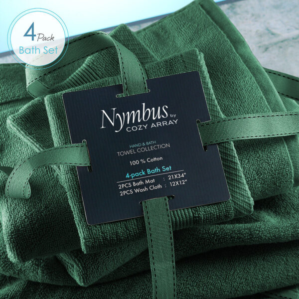 4Pc Bath Mat & Washcloths Set 600 GSM 100% Cotton 2 Bathroom Rugs & 2 Washcloths 3