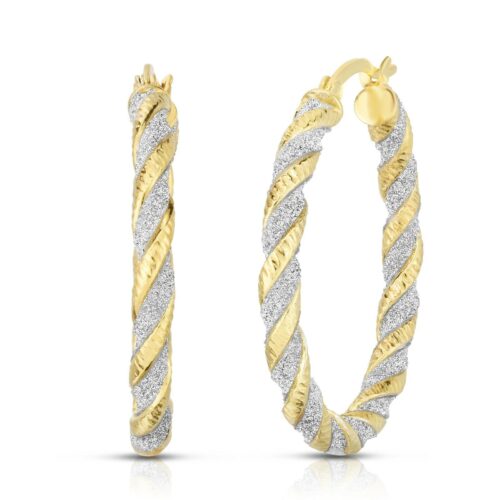 925 Sterling Silver 25mm Twisted Crystal Dust French Lock Hoop Earrings