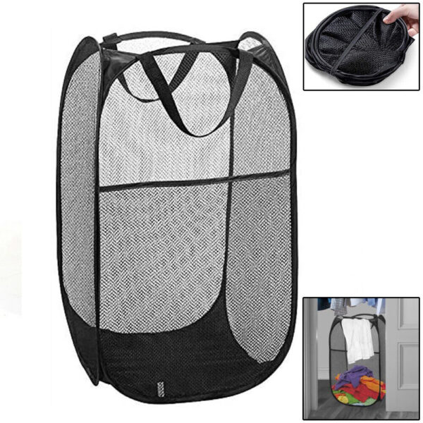 Large Foldable Storage Laundry Hamper Clothes Basket Mesh Laundry Washing Bag 1