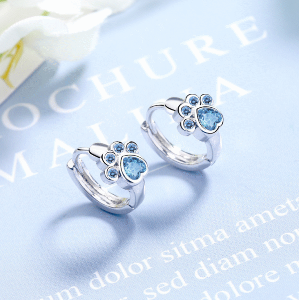 925 Sterling Silver Plated Blue CZ Small Paw Hoop Huggie Earrings Gift PE60 3