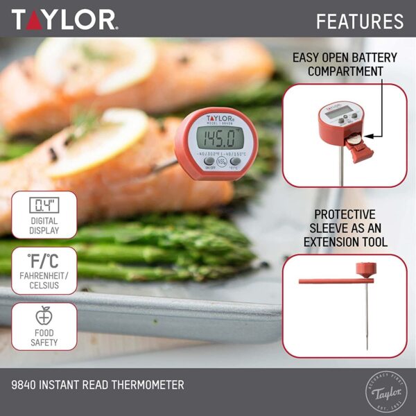 Taylor Instant Read Digital Meat Food Grill BBQ Cooking Kitchen Thermometer -Red 3