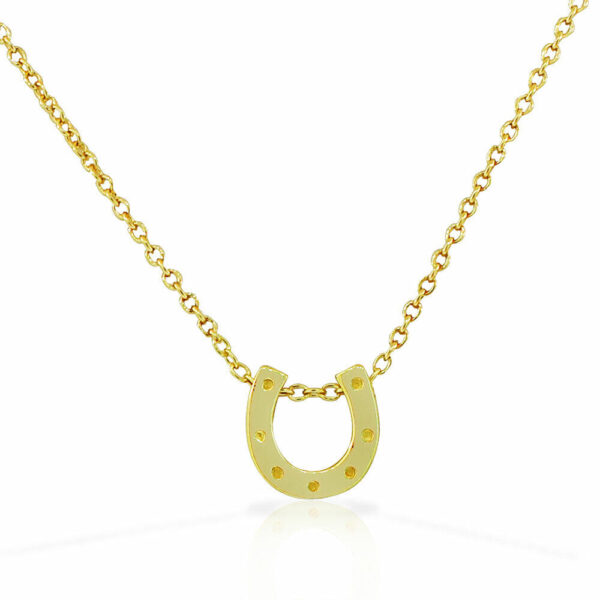 925 Sterling Silver Yellow Gold-Tone Small Horseshoe Good Luck Pendant Necklace