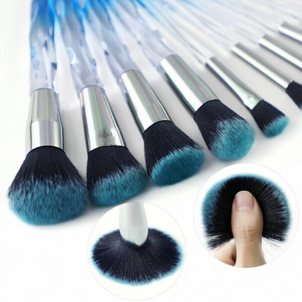 10Pcs Makeup Brushes Crystal Handle Lip Powder Blending Brushes Blue New Style 3