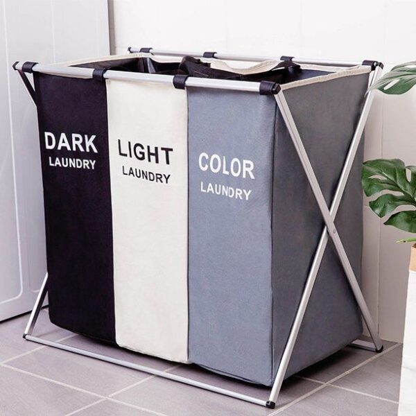 Large Divided Laundry Hamper Clothe Storage Sorter Basket Foldable Bag Organizer 1