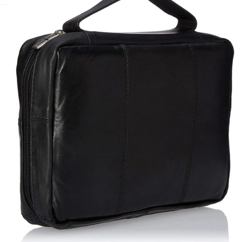 Black Genuine Leather Bible Organizer Book Cover Large Carrying Bag Zip Case