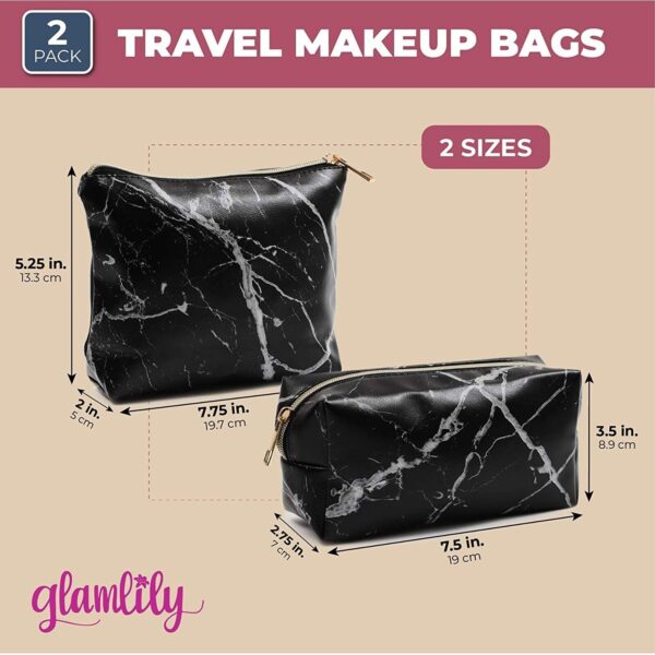2 Pack Travel Cosmetic Pouch, Women Makeup Bag Toiletry Storage Case Organizer 2