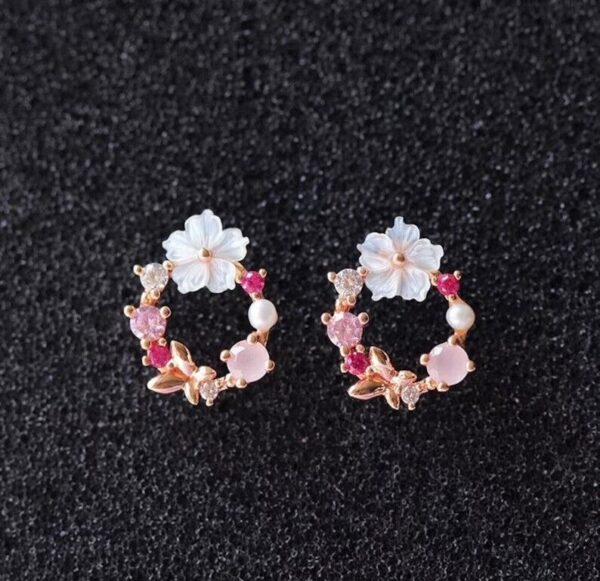 925 Sterling Silver Circle Flower Pearl Dainty Minimalist Women Stud Earrings 3