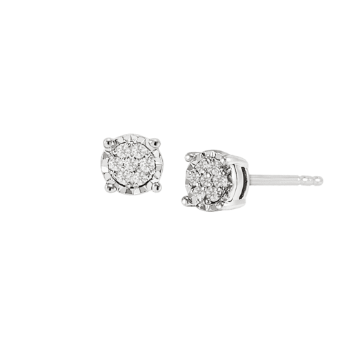 Finecraft 1/10 cttw Diamond Halo Stud Earrings in Sterling Silver