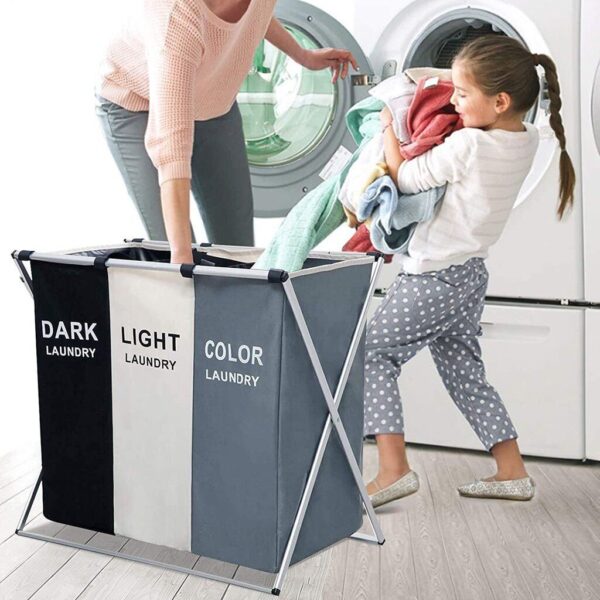 Large Divided Laundry Hamper Clothe Storage Sorter Basket Foldable Bag Organizer 2