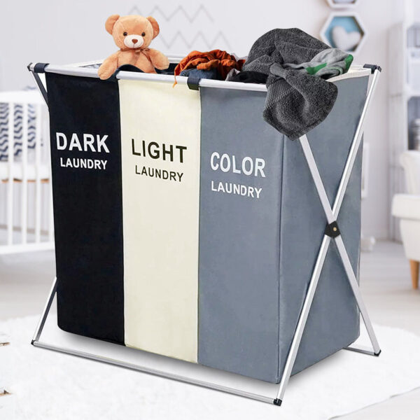 Large Divided Laundry Hamper Clothe Storage Sorter Basket Foldable Bag Organizer 3