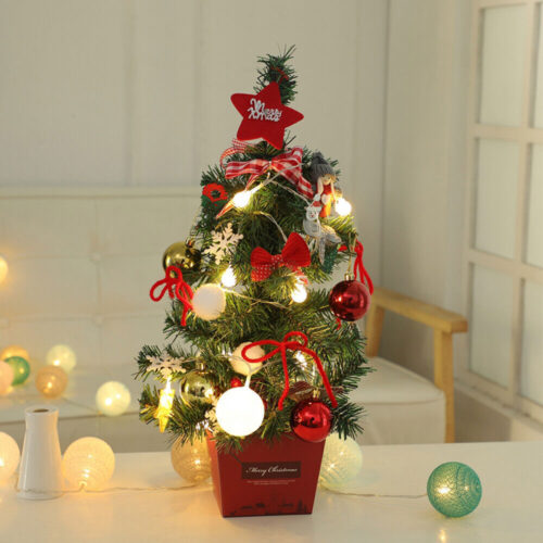 2Ft PVC Artificial Christmas Tree W/Base&Light Holiday Xmas Tabletop Decor Gift