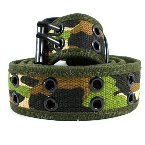 NEW Unisex 100% Cotton Canvas Belt Double Grommet Hole For Men Women Buckle Jean