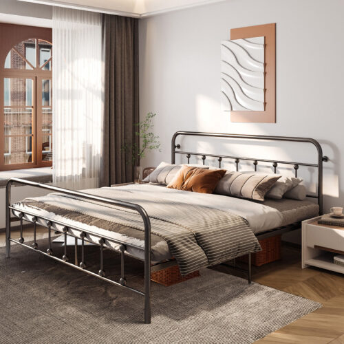 s-l1600 (9) King Size Black Metal Bed Frame with Headboard Stoppers, Headboard, Footboard