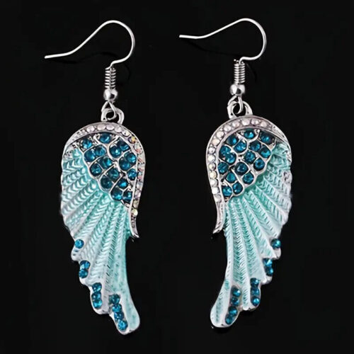 s-l1600 (9) Women’s Angel Wings Inlaid Rhinestone w Hook Closure Dangled Earrings NwT